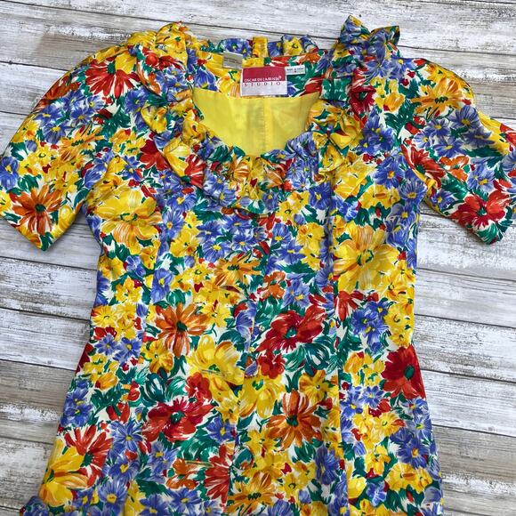 VTG Oscar de la Renta Studio Silk Blouse Top Jacket Small Floral Button Ruffles - Picture 12 of 14